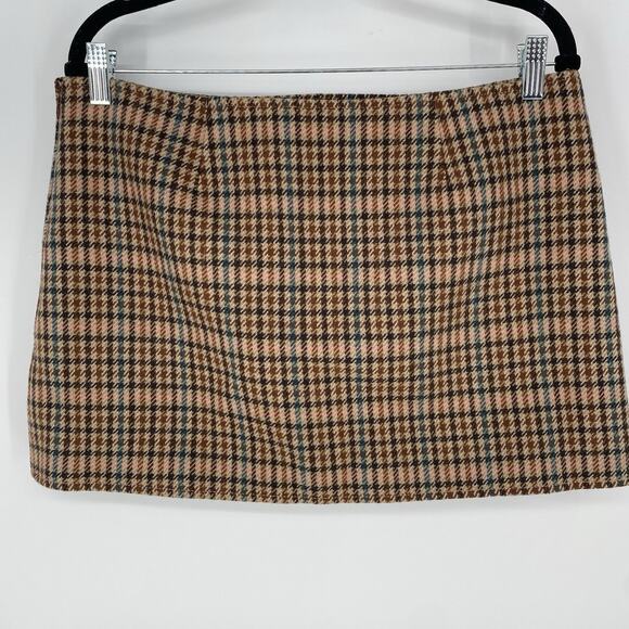 A.L.C. Rylee Wool Blend Brown Plaid Mini Skirt Women's Size 10 - Picture 2 of 5